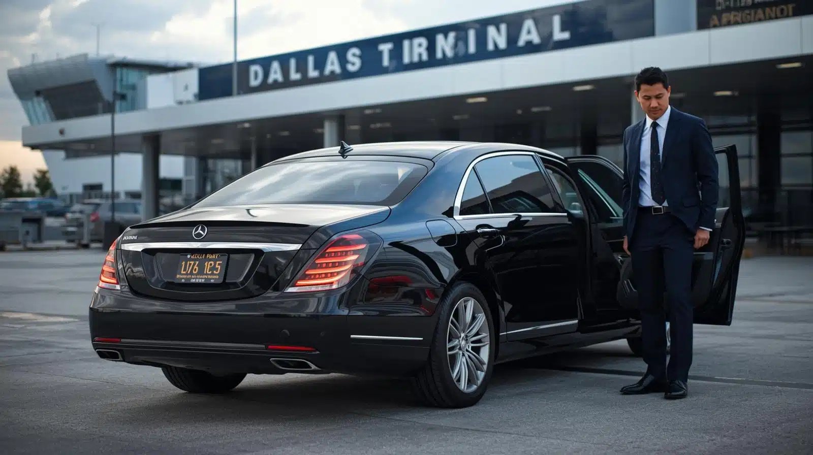 black car service dallas airport luxury sedan pickup at DFW terminal
